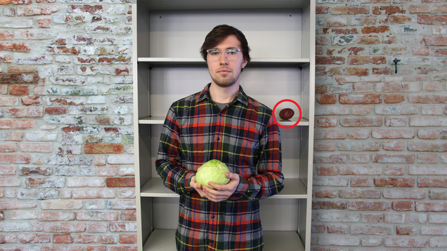 Illustration for article titled At First You Won’t Notice Potato In This Photo…But Once You See Potato…You’ll Never Unsee Potato…It Is On Shelf…Behind Man…